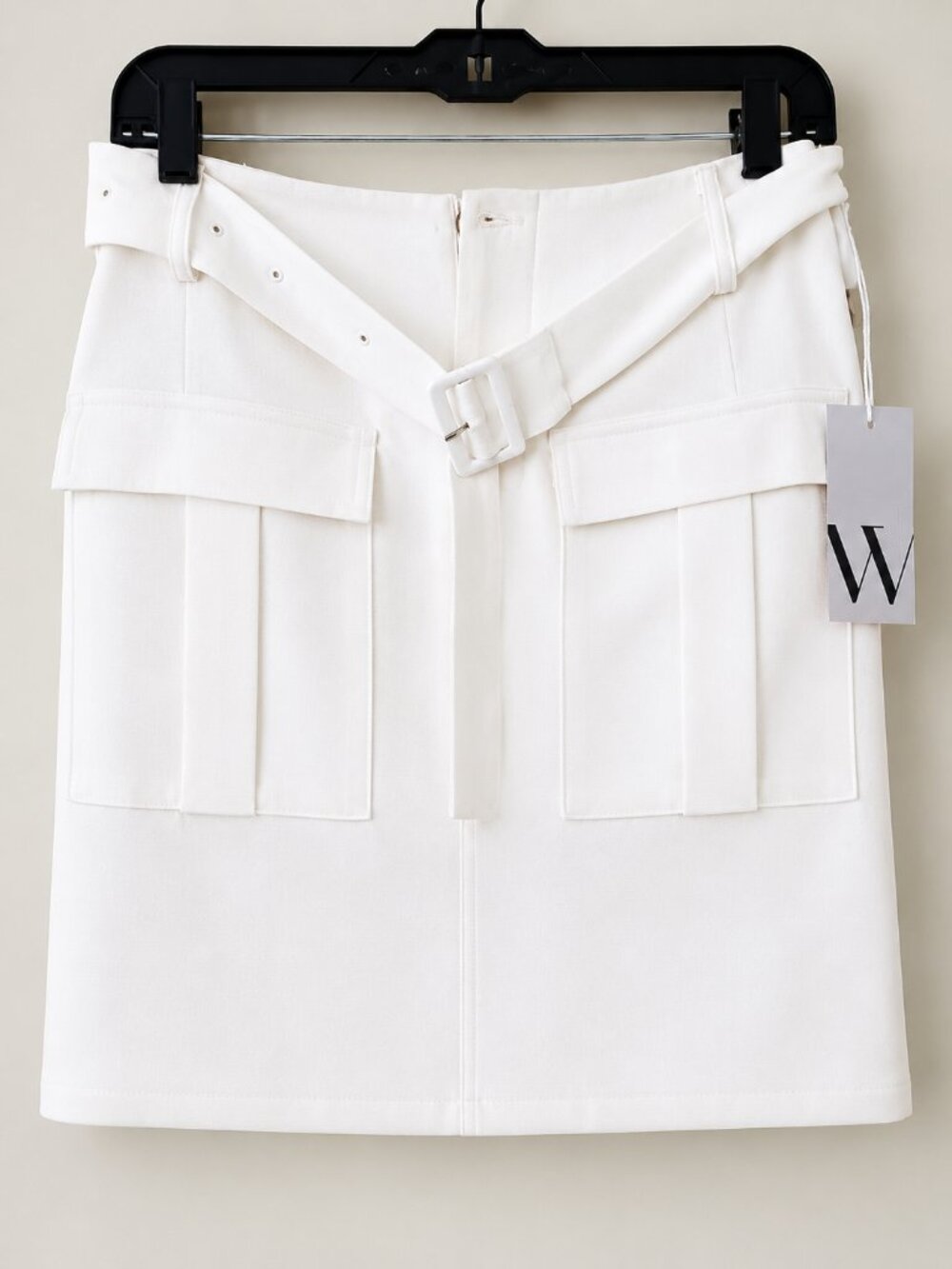 Worthington Ivory Mini Skirt with Matching Belt & Large Flap Pockets SZ 2